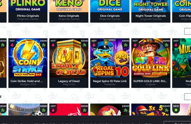 Lobby AMPM Casino – półki Popularne gry